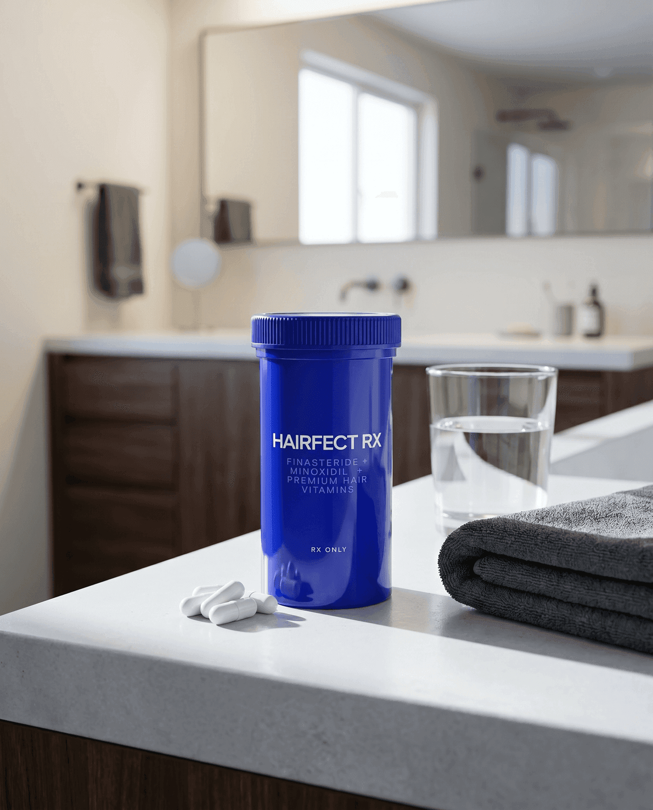 HairfectRx Hair Capsules with Finasteride bottle still life