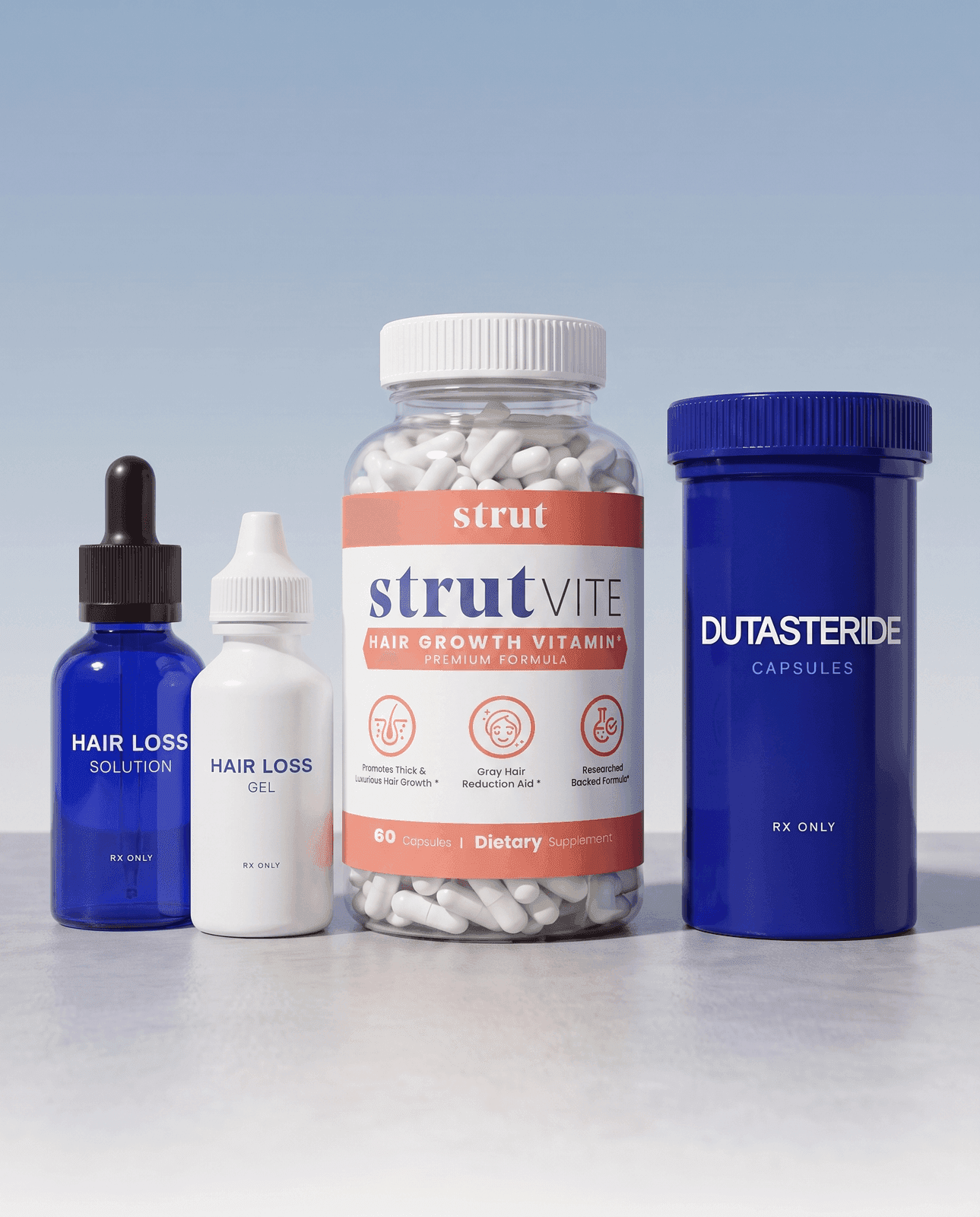 Dutasteride topical formula, StrutVite, and Dutasteride capsules