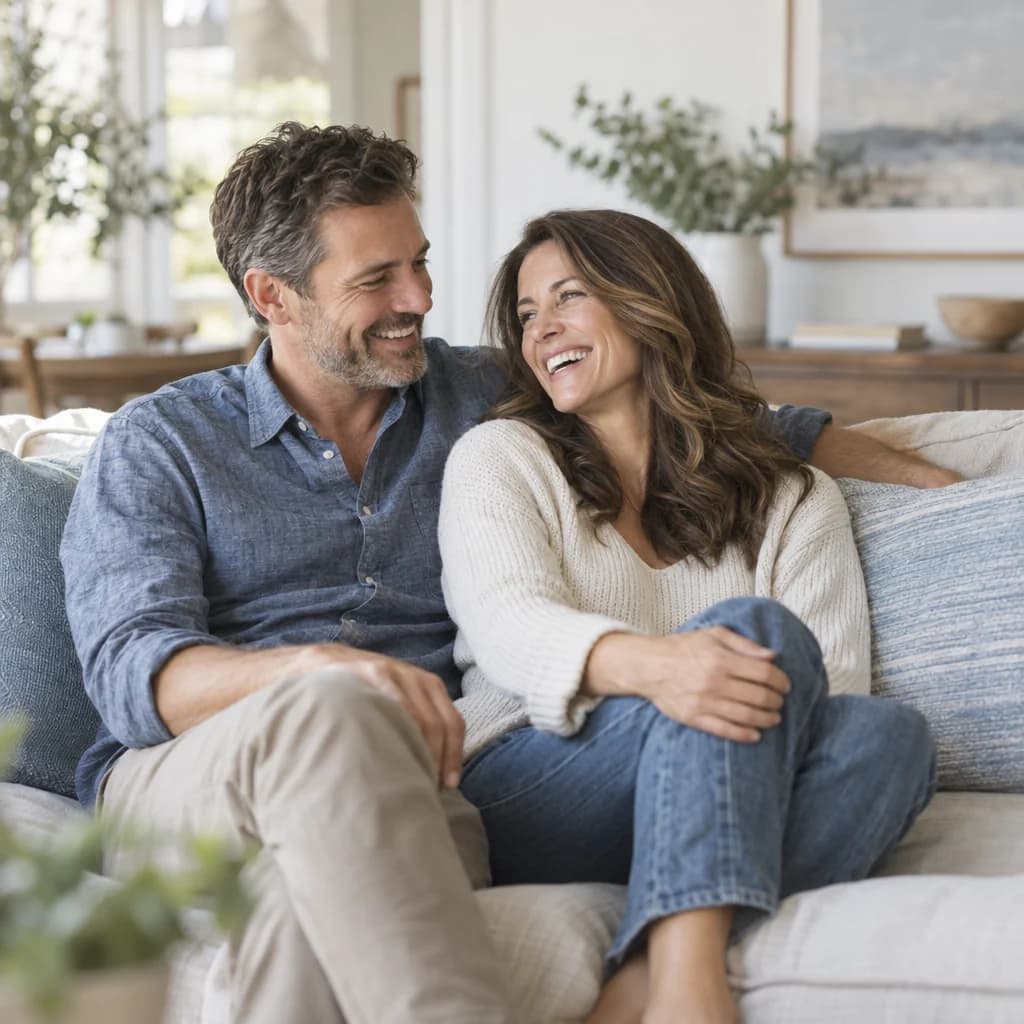 Two adults relaxing at home