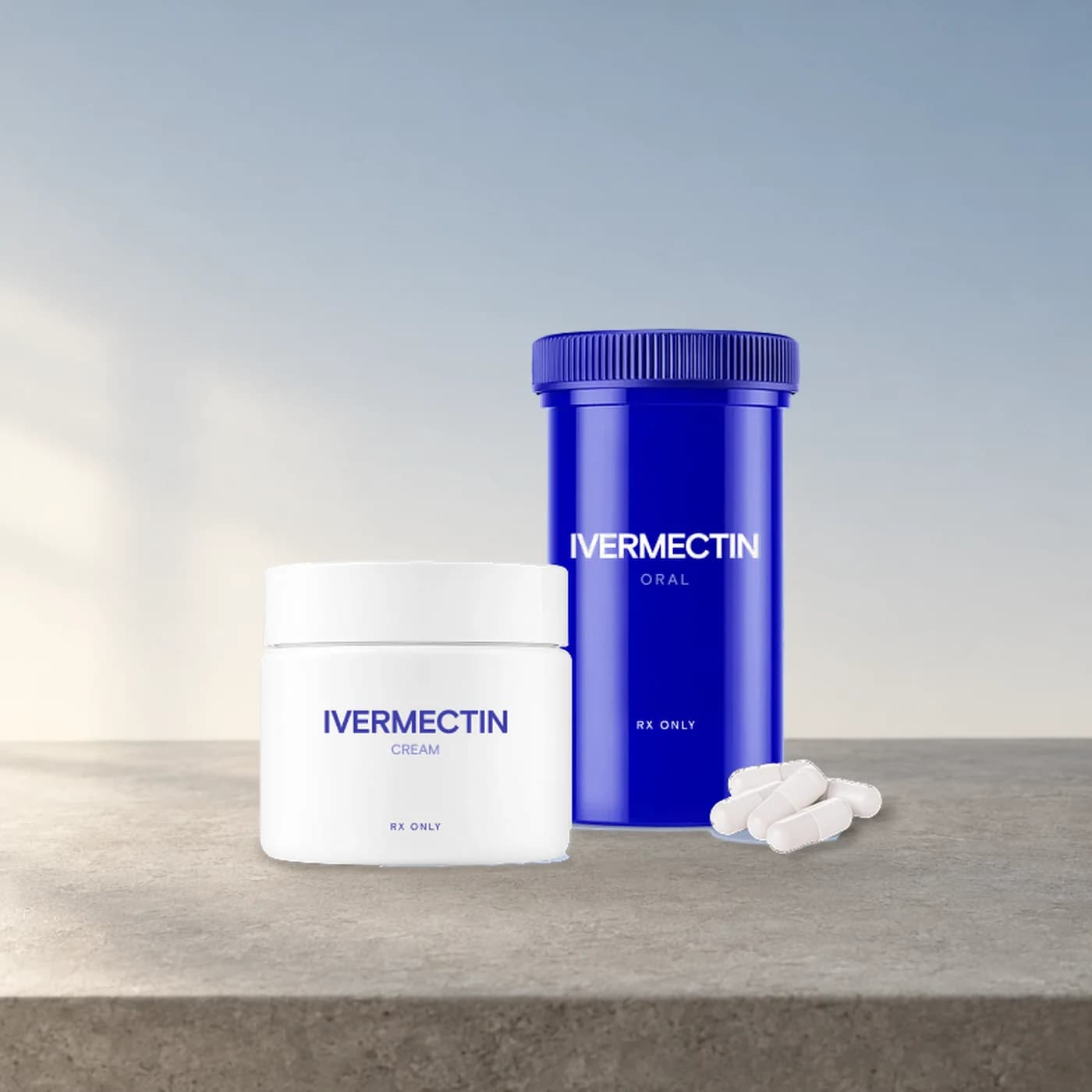 Ivermectin cream jar and oral ivermectin bottle