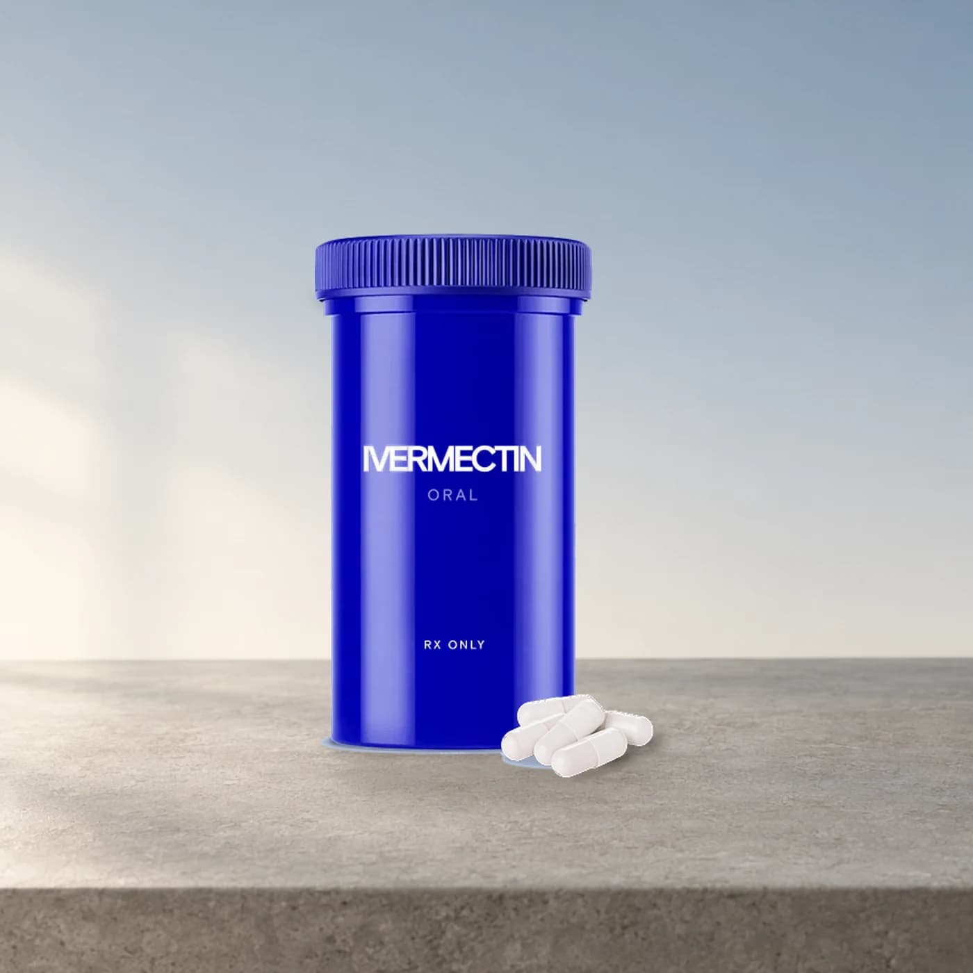 Oral ivermectin bottle with capsules