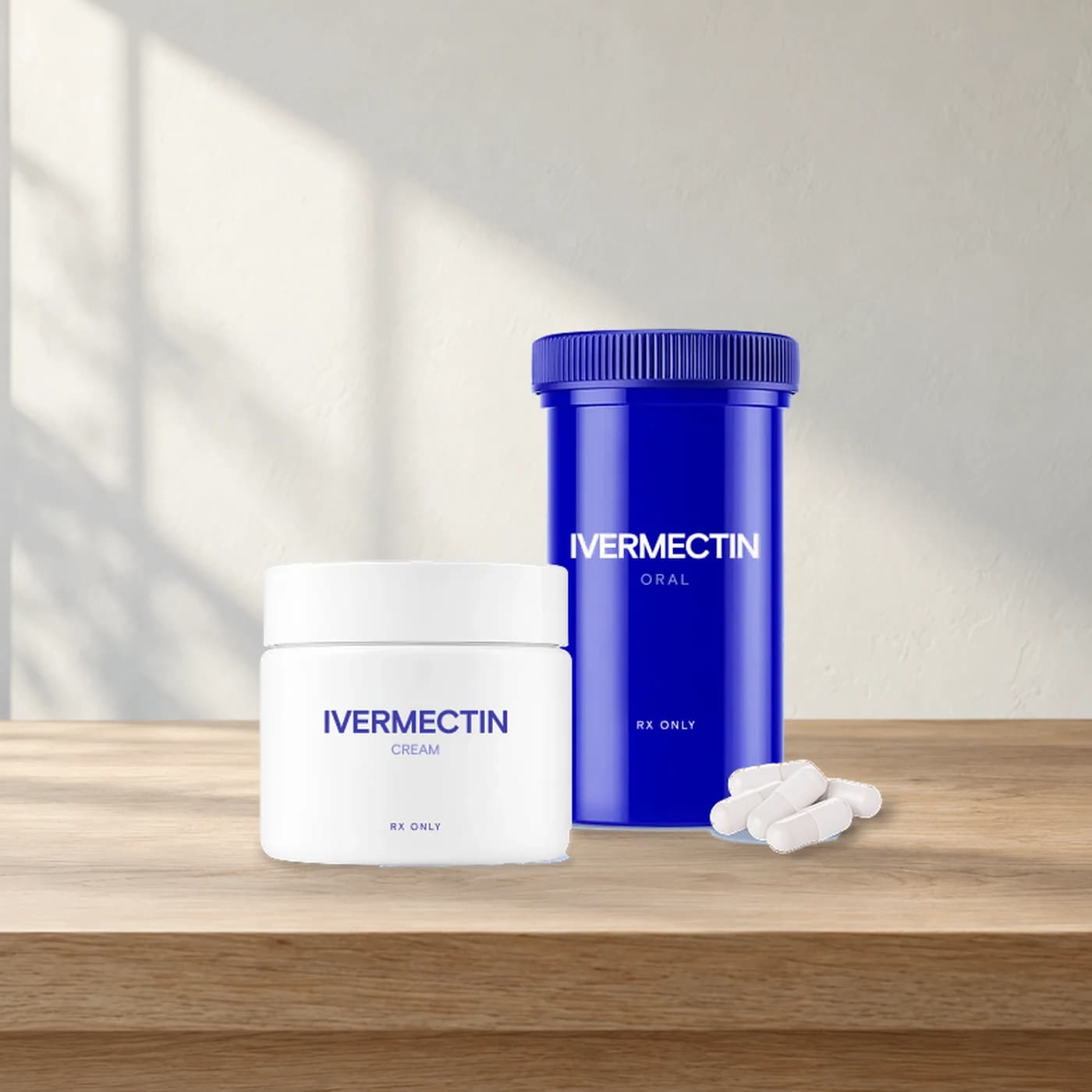 Ivermectin cream jar and oral ivermectin bottle