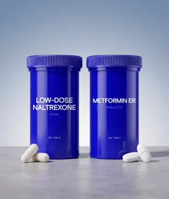 Low-dose naltrexone and Metformin ER bottles